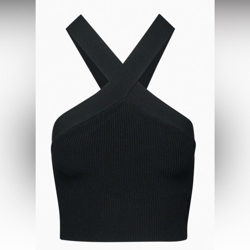 S black Aritzia cross neck cropped tank